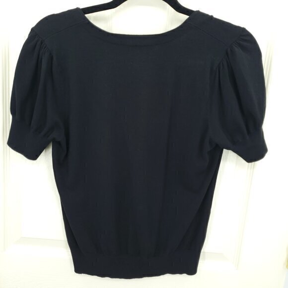 LOFT Short Sleeve Soft Knit Button Front Top with Floral Embellishment M… - Picture 2 of 14